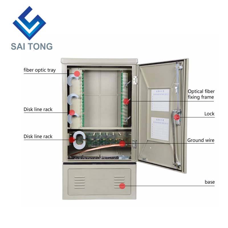 SaiTong FTTH 144 Core کابینت اتصال متقاطع تجهیزات مخابراتی SMC در فضای باز ضد آب کابینت فیبر نوری ODF IP55 144 هسته ای