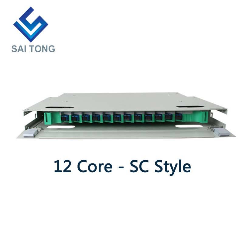 SaiTong FTTH 19 اینچی قفسه پایه 12 پورت کابینت SC/FC ODF 1 U 12 هسته فیبر نوری توزیع قاب اختیاری بار کامل