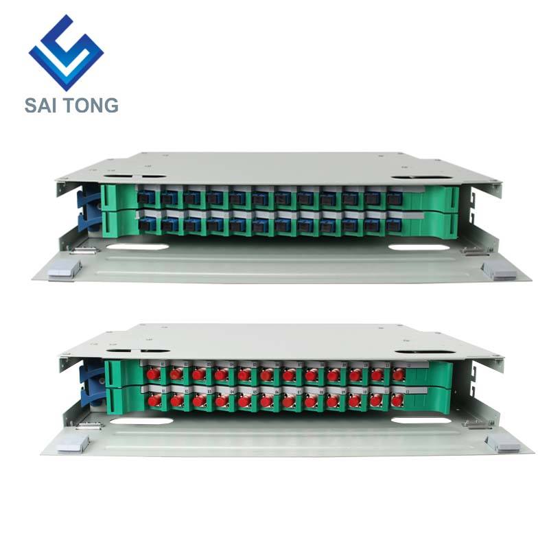 SaiTong FTTH 19 اینچ قفسه نصب کابینت 24 پورت SC/FC ODF 2 U 24 هسته فیبر نوری توزیع قاب اختیاری بار کامل