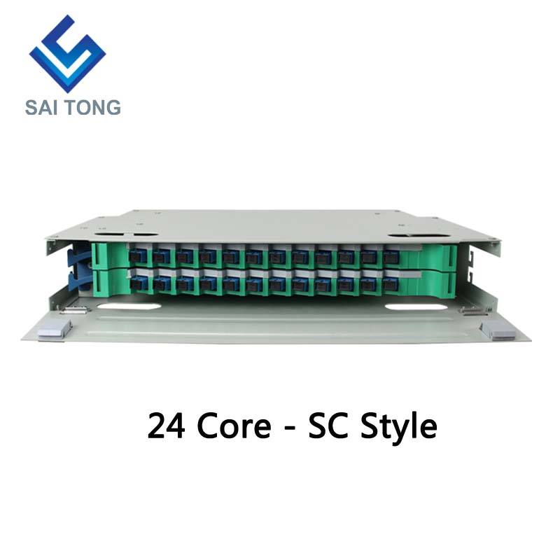 SaiTong FTTH 19 اینچ قفسه نصب کابینت 24 پورت SC/FC ODF 2 U 24 هسته فیبر نوری توزیع قاب اختیاری بار کامل