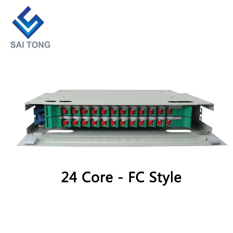 SaiTong FTTH 19 اینچ قفسه نصب کابینت 24 پورت SC/FC ODF 2 U 24 هسته فیبر نوری توزیع قاب اختیاری بار کامل